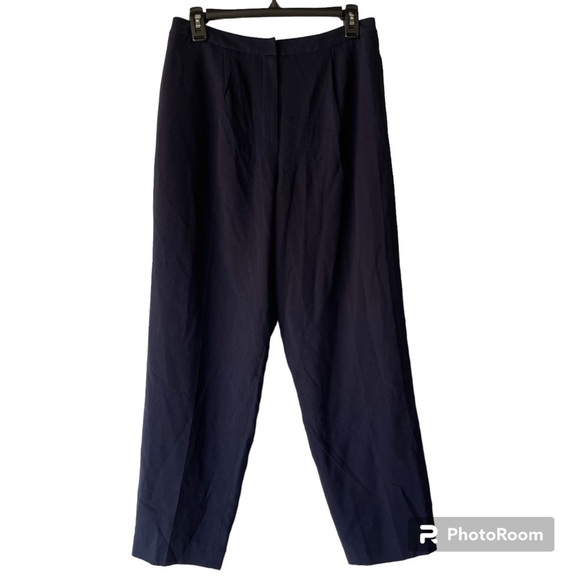 NWT! ($108) Women's Petite Navy Pleated Pants Trouser Relaxed Fit 100% Wool, 10P - Picture 4 of 11